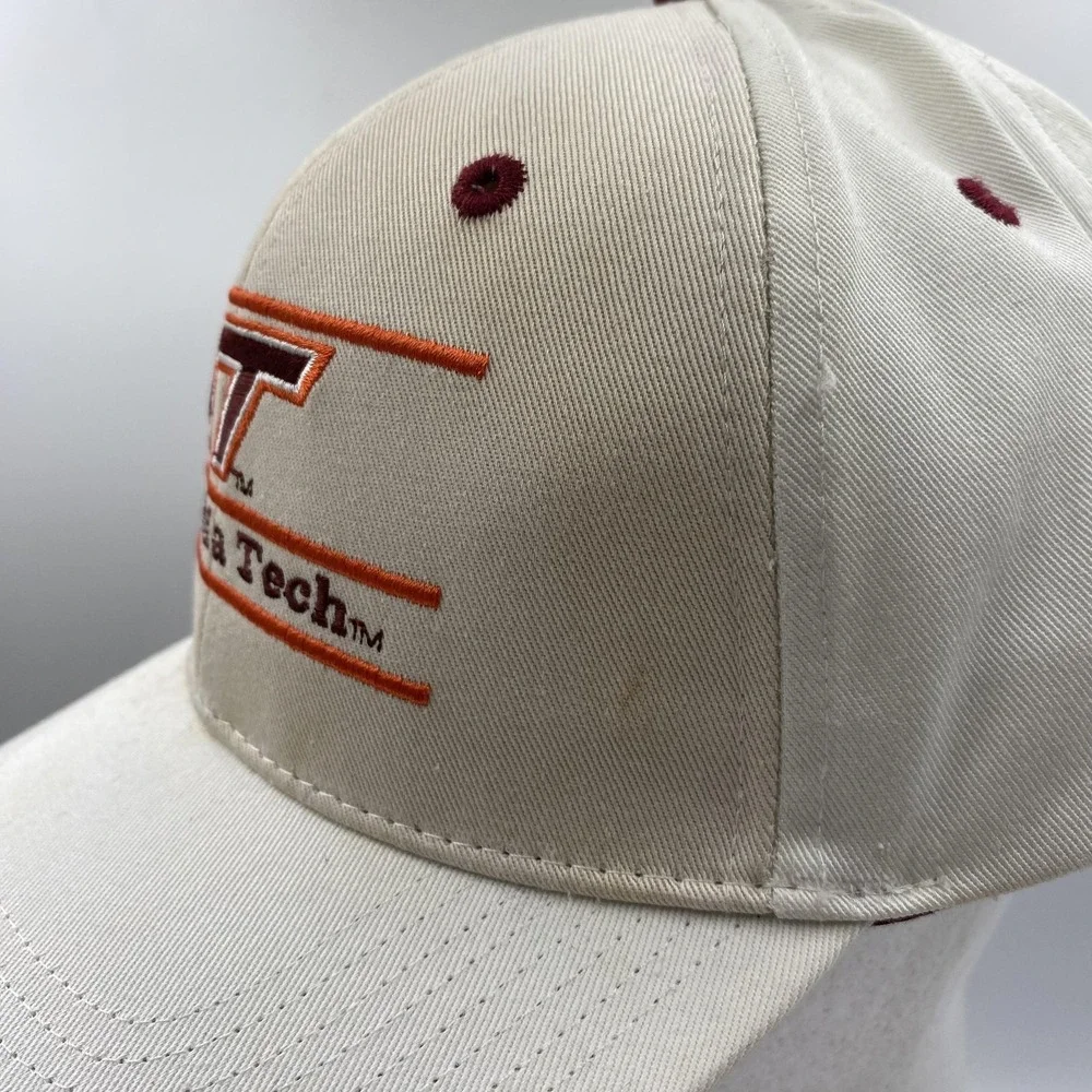 Vintage 90s The Game Virginia Tech Hokies Snapback Hat‎ Split Bar White Maroon